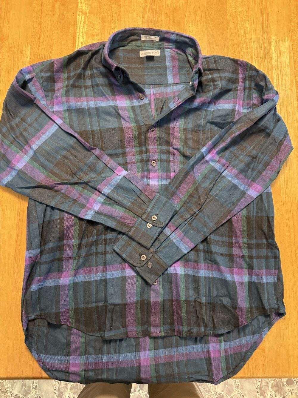 JJ Cochran Mens Large 16-16.5 Plaid Flannel Shirt Long Sleeve Cotton 34-35